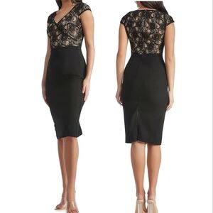 Dress the Population Jaleah Midi Dress Small Black Multi Sheath Evening